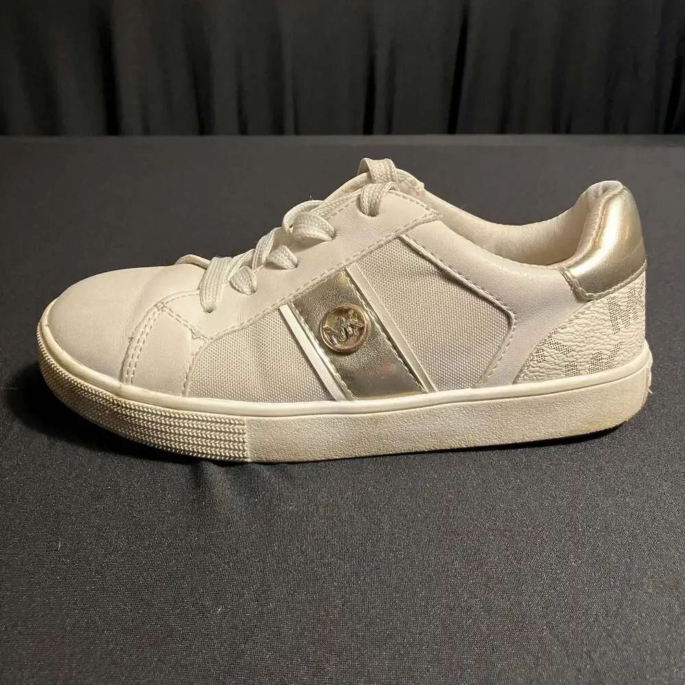 Michael Kors Girls White and Gold Logo Detail Sneakers kids size 13